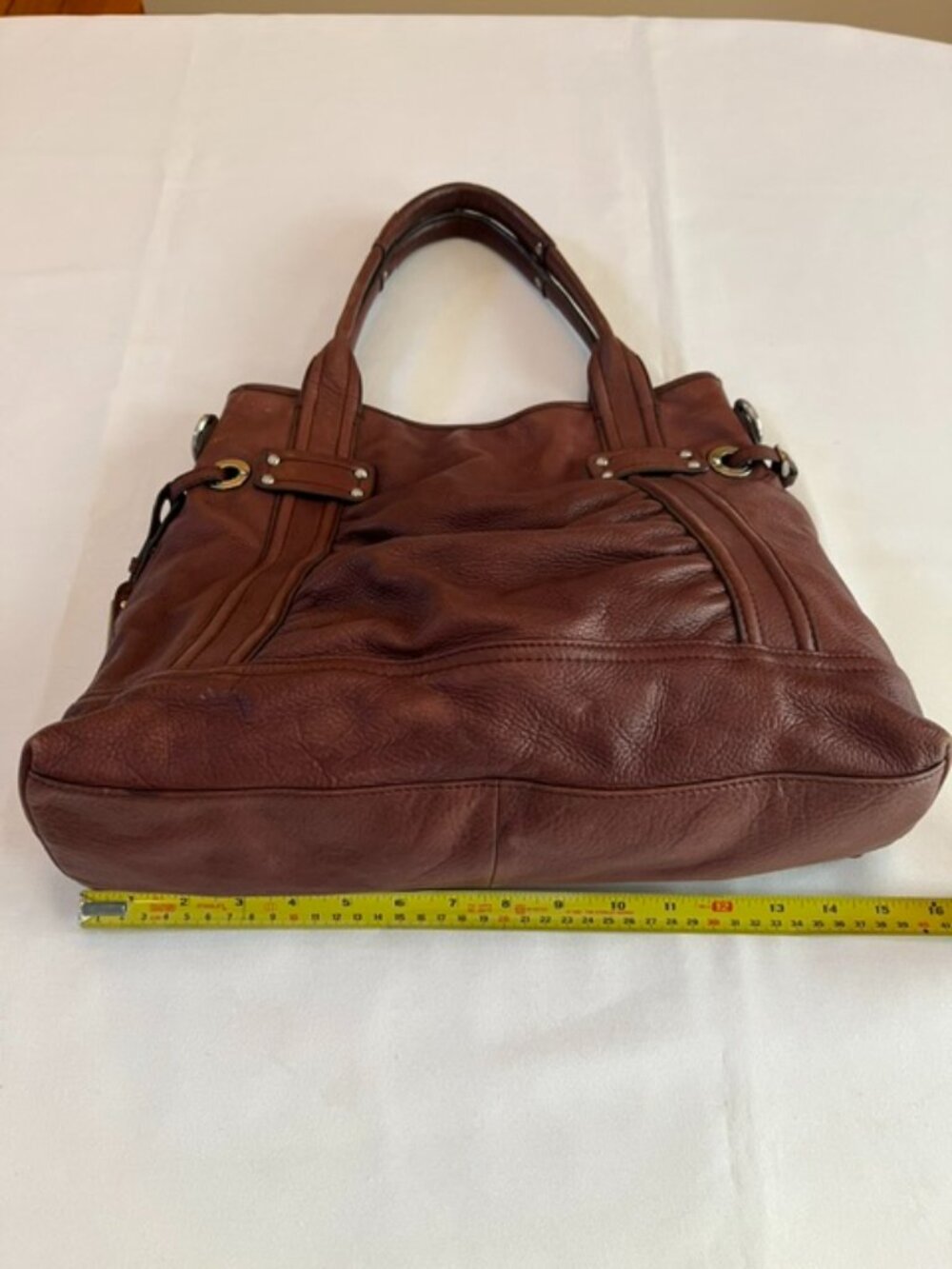 B. MAKOWSKY | Cognac Brown Pebbled Leather Shoulder Bag Hobo-EUC - Picture 6 of 15